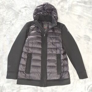 Tumi Pax Hybrid Hooded Down Puffer Jacket Womens Medium Black Pockets